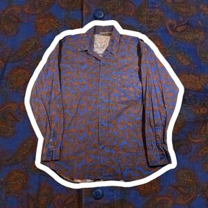 Vintage Gitano Western Paisley Button Down‎ Shirt Long Sleeve Casual Blue Orange